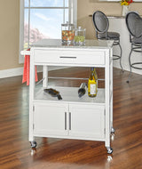 Linon White Wood Base with Granite Top Rolling Kitchen Cart (18-in x 33-in x 36-in)