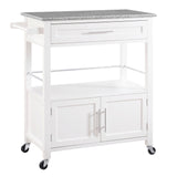 Linon White Wood Base with Granite Top Rolling Kitchen Cart (18-in x 33-in x 36-in)