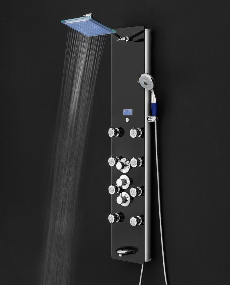 AKDY 52-in Black 8-Spray Shower Panel System