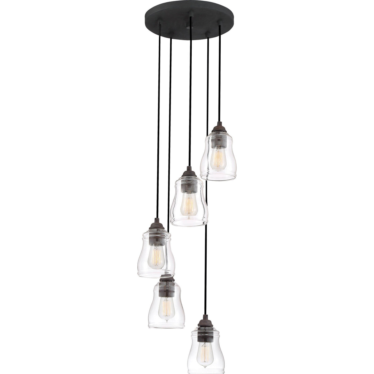 Quoizel Forkland 5-Light Textured Matte Black and Rustic Black Farmhouse Chandelier with Clear Glass
