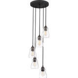 Quoizel Forkland 5-Light Textured Matte Black and Rustic Black Farmhouse Chandelier with Clear Glass