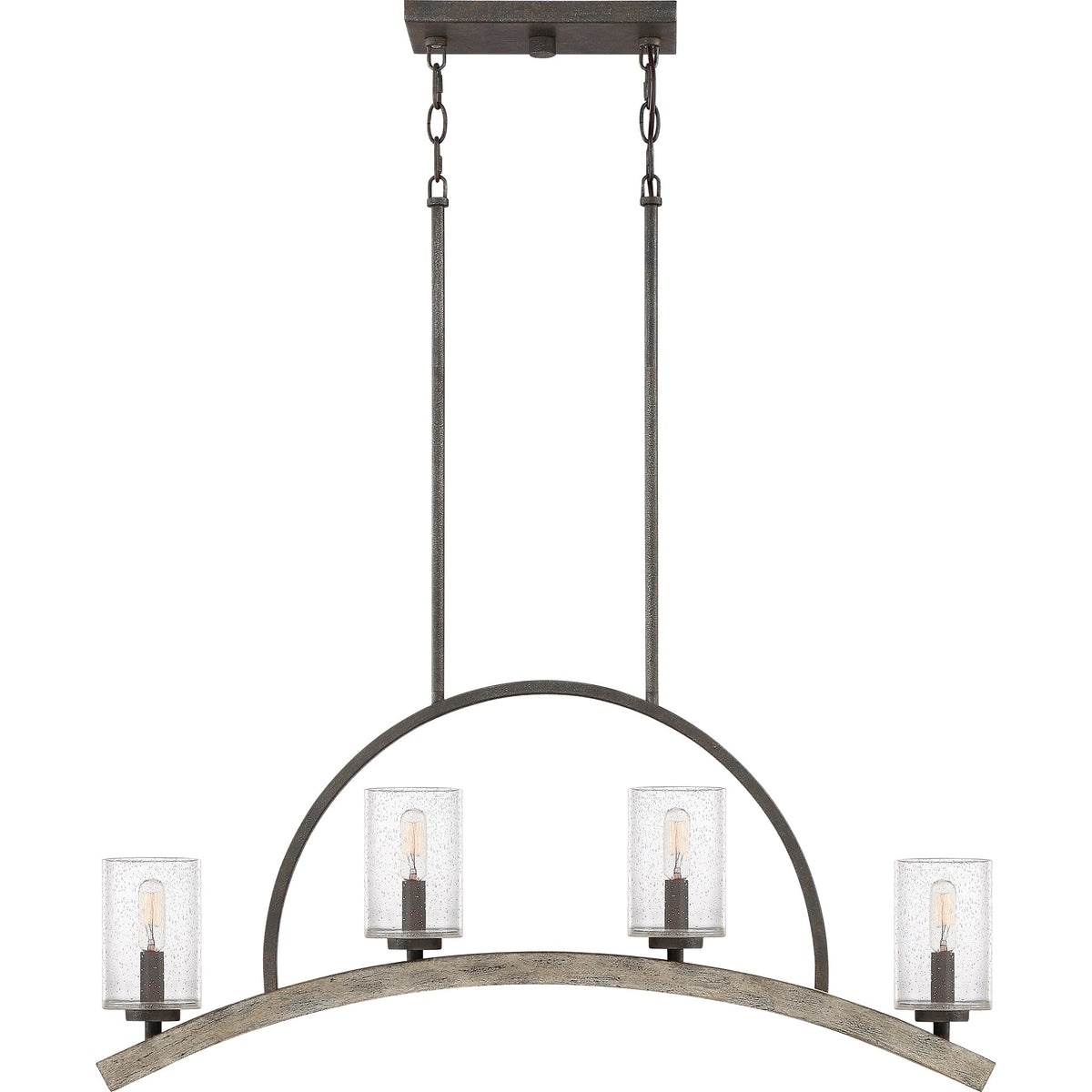 Quoizel Arley 4-Light Rustic Black and Faux Weathered Wood Farmhouse Chandelier, 32-in Linear