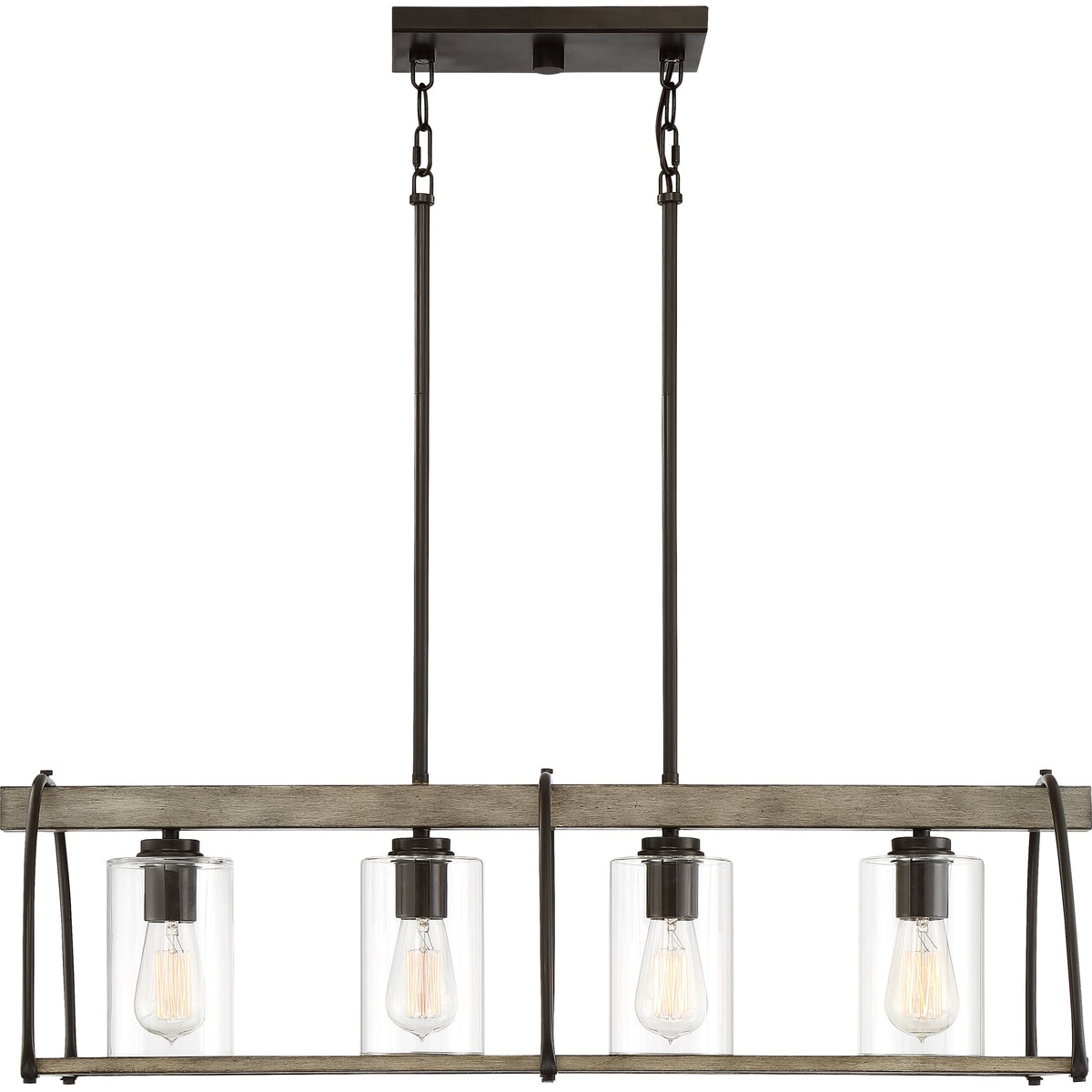 Quoizel Fernley 4-Light Bronze with Natural Walnut Farmhouse Chandelier, 34-in Linear