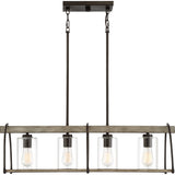 Quoizel Fernley 4-Light Bronze with Natural Walnut Farmhouse Chandelier, 34-in Linear