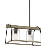 Quoizel Fernley 4-Light Bronze with Natural Walnut Farmhouse Chandelier, 34-in Linear