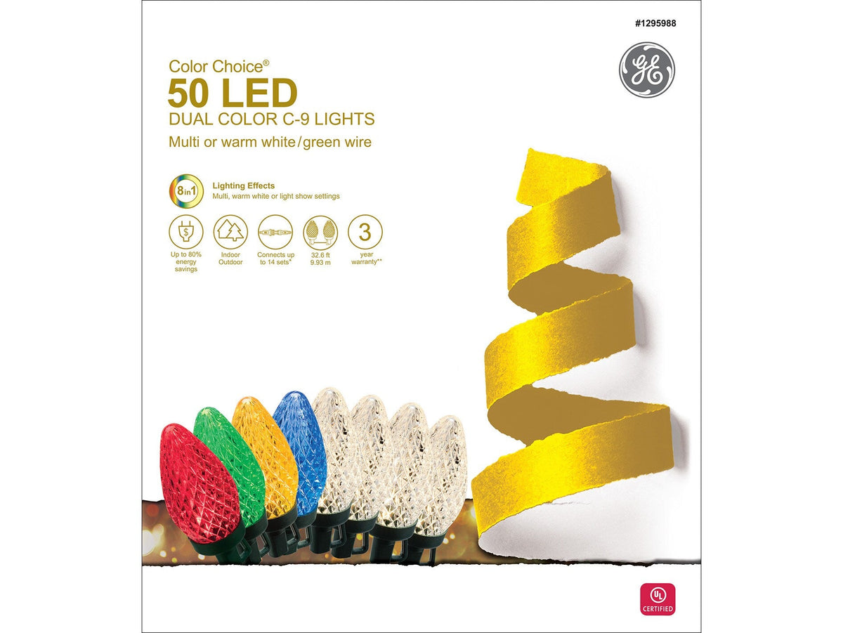GE Color Choice 50-Count 32.6-ft Multi-function Multicolor LED Plug-In Christmas String Lights