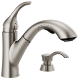 Delta Kessler Stainless 1-Handle Deck-Mount Pull-Out Kitchen Faucet with Soap Dispenser and Deck Plate