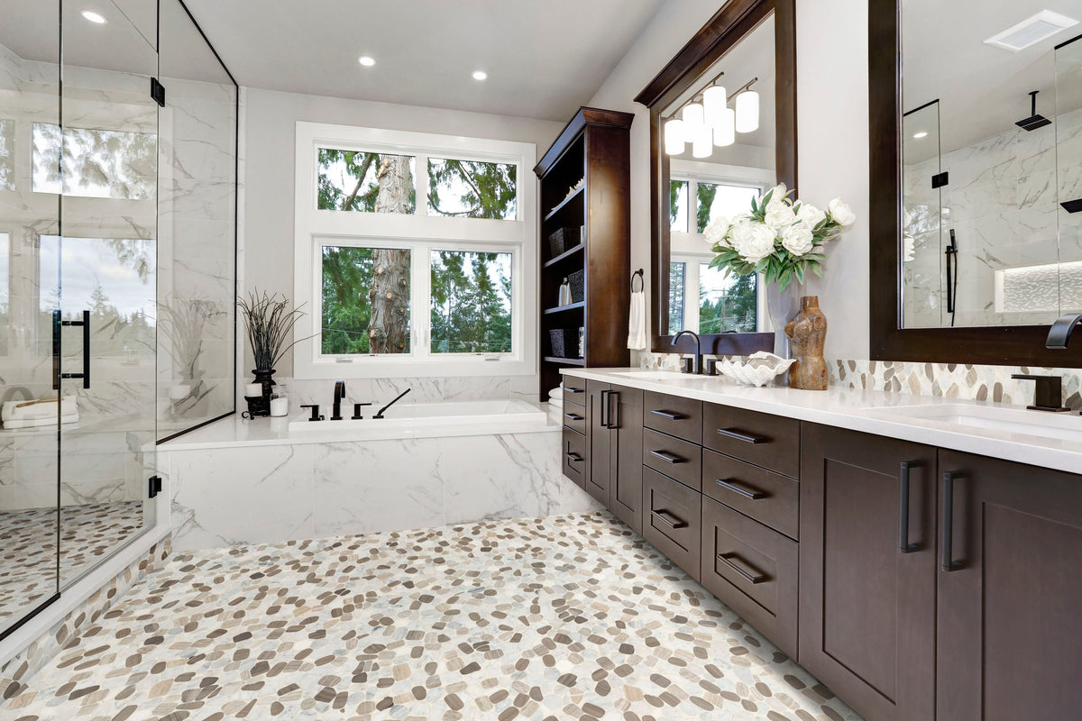 Satori Mixed Warm Blend 12-in x 12-in Honed Natural Stone Marble Pebble Floor and Wall Tile (9.6-sq ft/Carton)