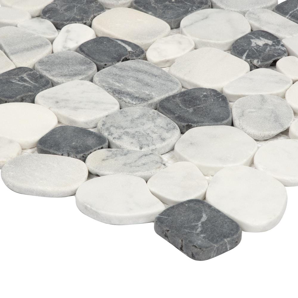 Satori 10-Pack Mixed Carrara Nero 12-in x 12-in Honed Natural Stone Pebble Marble Look Floor and Wall Tile