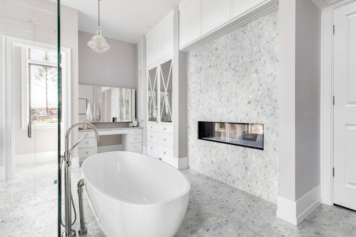 Satori 10-Pack Mixed White Marble 12-in x 12-in Honed Natural Stone Pebble Mosaic Floor and Wall Tile