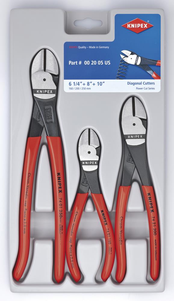 KNIPEX 3-Pack Cutting Plier Set – 6-1/4 in, 8 in & 10 in High-Leverage Diagonal Cutters