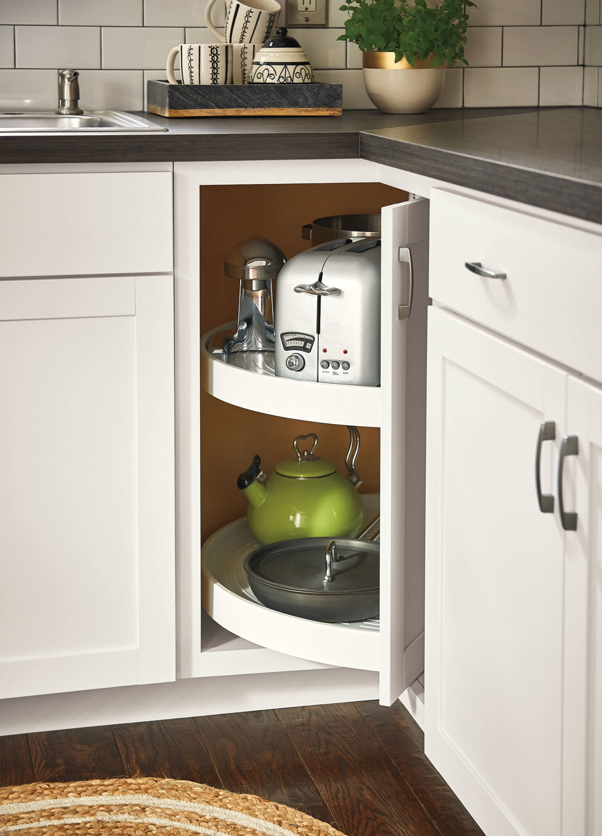 Diamond NOW Arcadia 36-in W x 35-in H x 23.75-in D White Lazy Susan Corner Base Fully Assembled Cabinet (Recessed Panel Shaker Style)