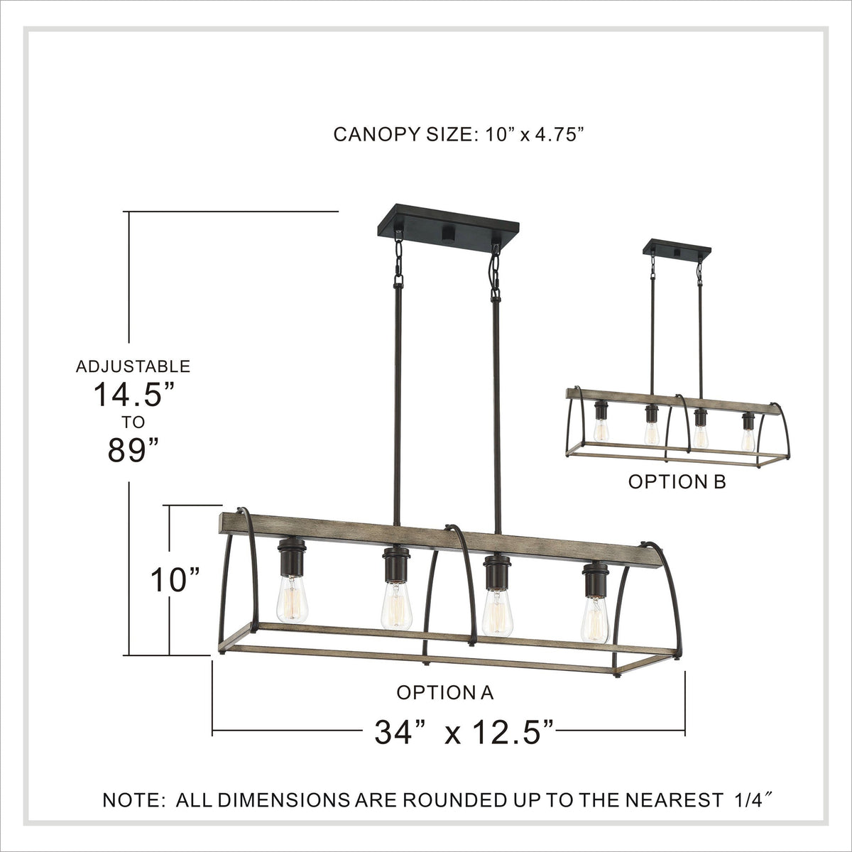 Quoizel Fernley 4-Light Bronze with Natural Walnut Farmhouse Chandelier, 34-in Linear