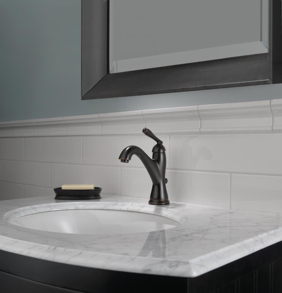 Delta Burke Oil Rubbed Bronze 1-Handle Single-Hole WaterSense Bathroom Sink Faucet with Drain