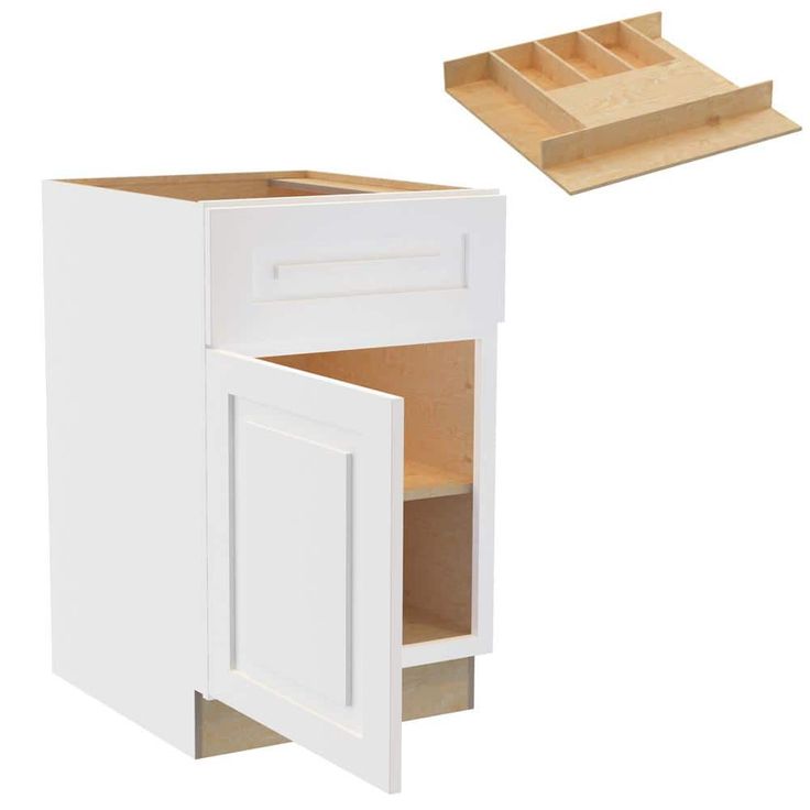 Home Decorators Collection Grayson 21 in. W x 24 in. D x 34.5 in. H Assembled Plywood Base Kitchen Cabinet in Pacific White with Cutlery LH