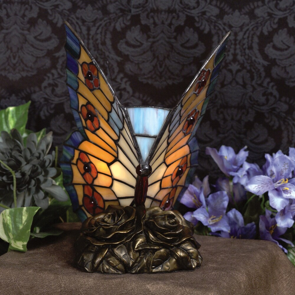 Quoizel 9-in Butterfly Tiffany-Style Table Lamp, Architectural Bronze (Model TF6599R)