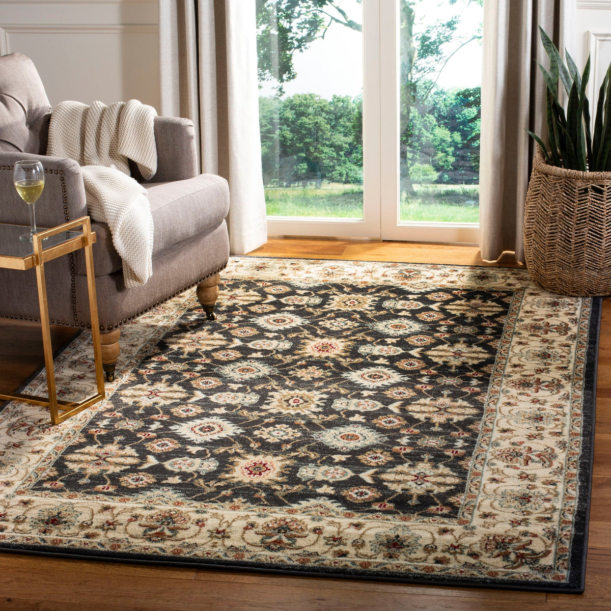 Safavieh Lyndhurst Samadan 7 x 7 Black/Creme Square Indoor Floral/Botanical Oriental Area Rug