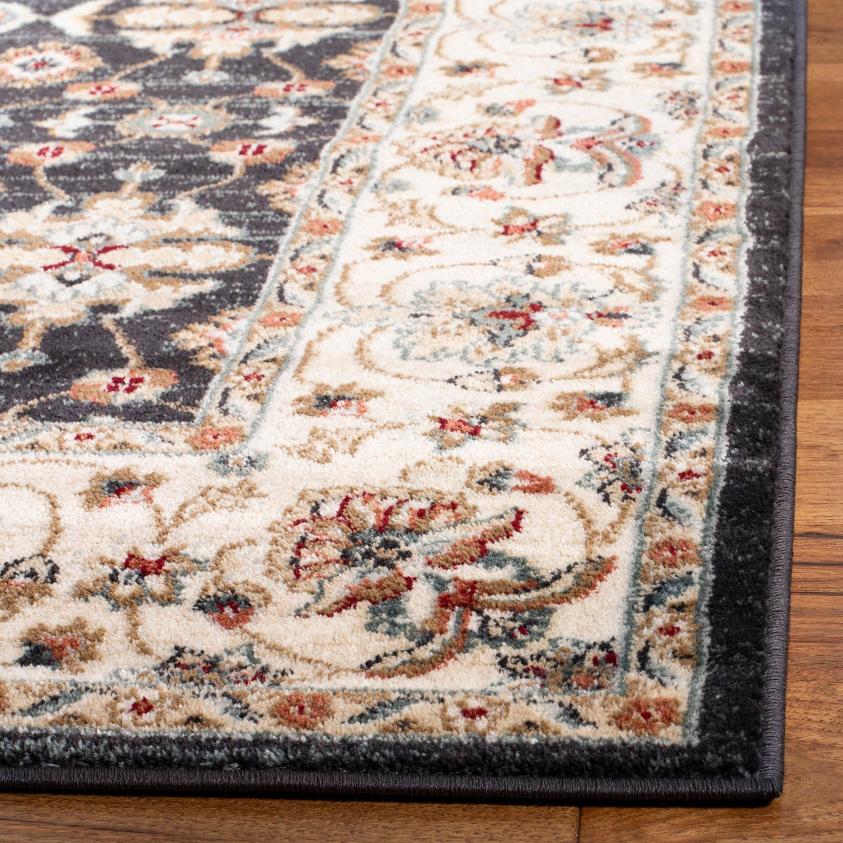 Safavieh Lyndhurst Samadan 7 x 7 Black/Creme Square Indoor Floral/Botanical Oriental Area Rug