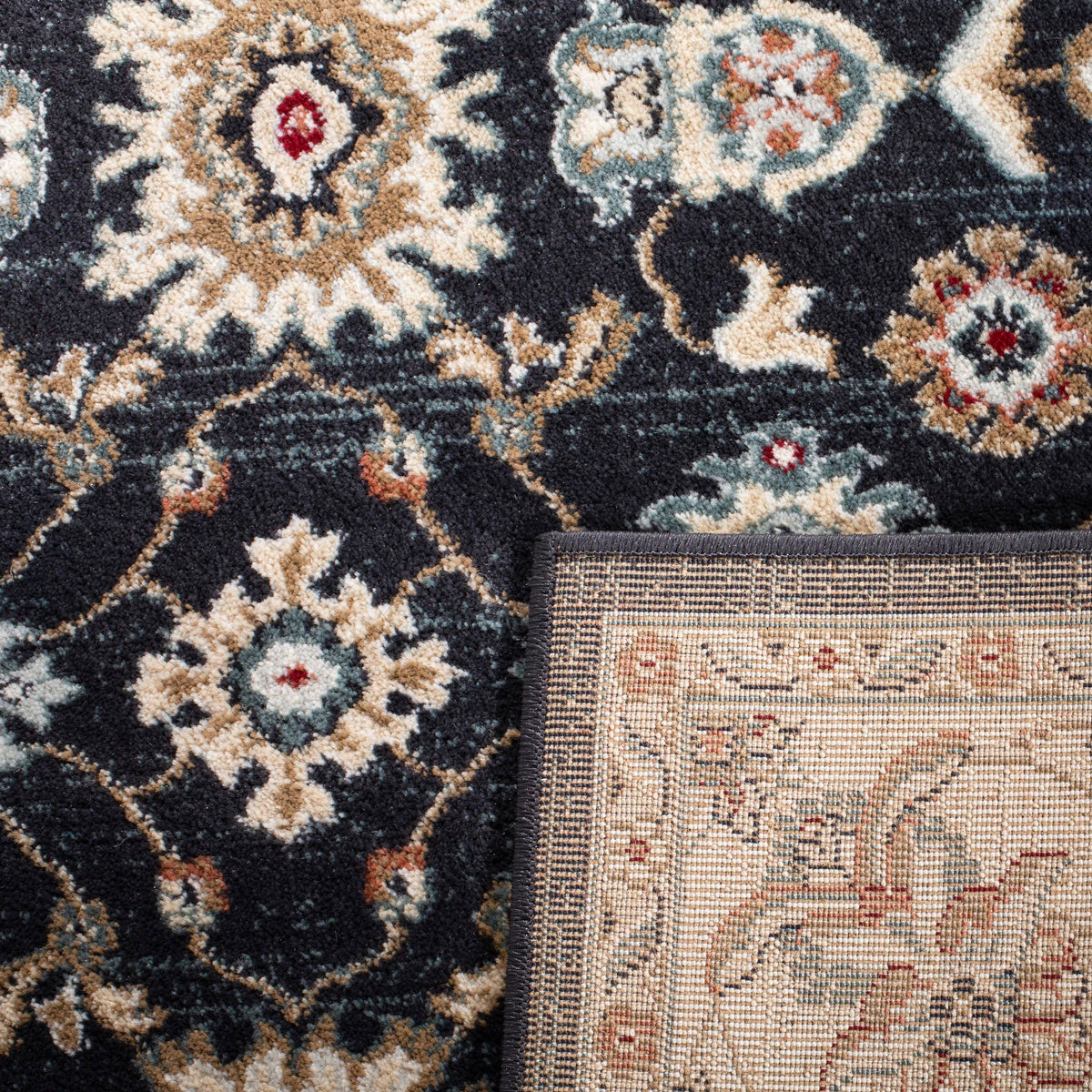 Safavieh Lyndhurst Samadan 7 x 7 Black/Creme Square Indoor Floral/Botanical Oriental Area Rug