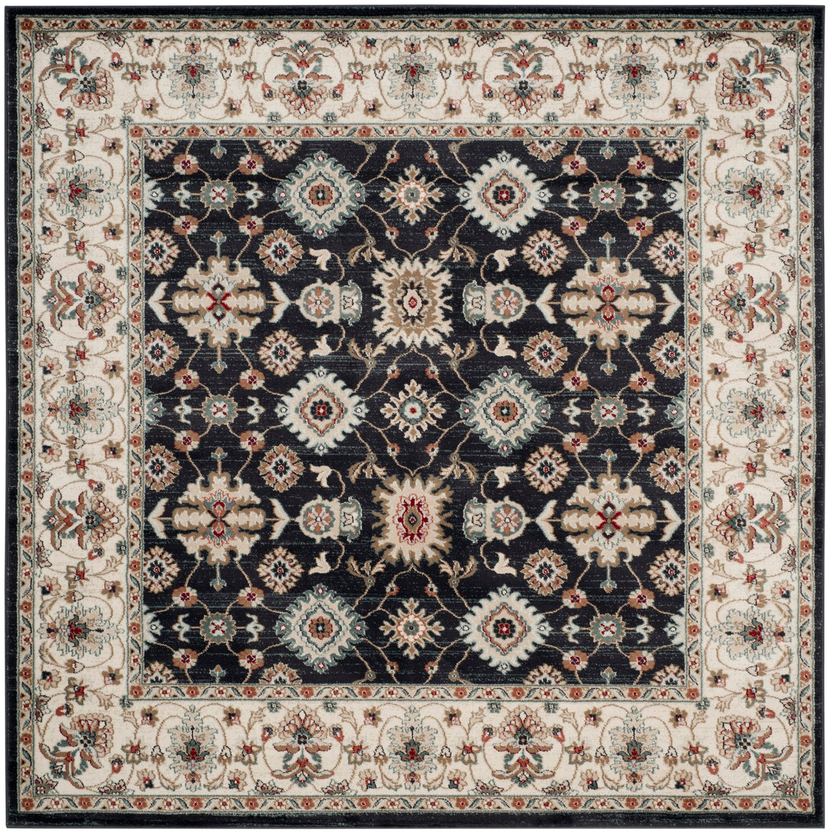Safavieh Lyndhurst Samadan 7 x 7 Black/Creme Square Indoor Floral/Botanical Oriental Area Rug