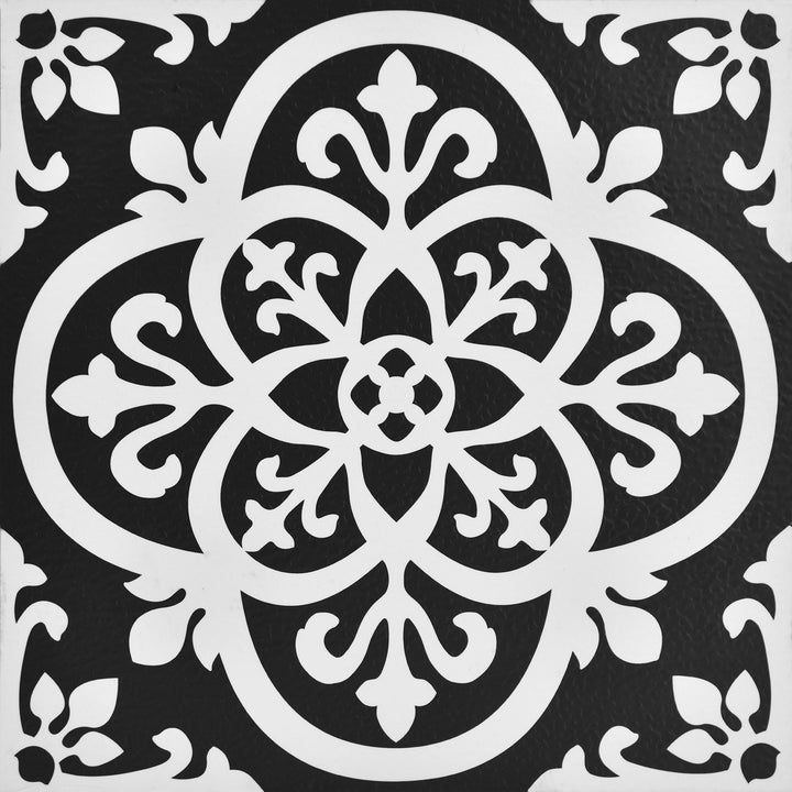 FloorPops Black and White 2.76-mil x 12-in W x 12-in L Water Resistant Peel and Stick Vinyl Tile Flooring