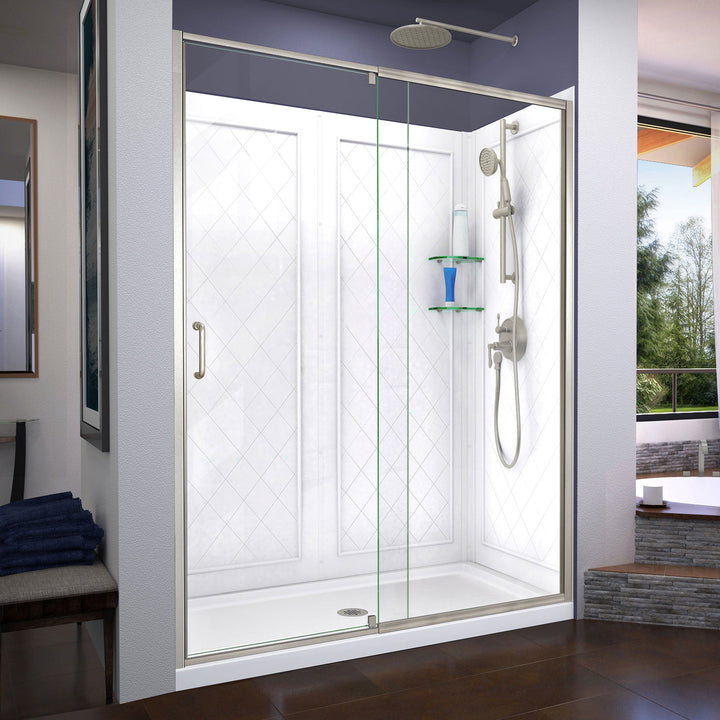 DreamLine Flex Brushed Nickel 3-Piece Alcove Shower Kit (Common: 32-in x 60-in; Actual: 32-in x 60-in)
