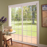 Pella 150 Series 72-in x 80-in 4-9/16-in Low-E Argon Grilles-Between-the-Glass White Vinyl Universal Sliding Double Patio Door