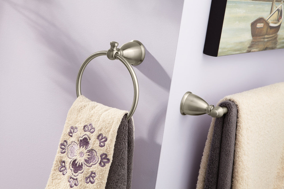 Moen Caldwell 3-Piece Decorative Bathroom Hardware Set, Brushed Nickel - 18-in Towel Bar, Pivoting Toilet Paper Holder, Towel Ring