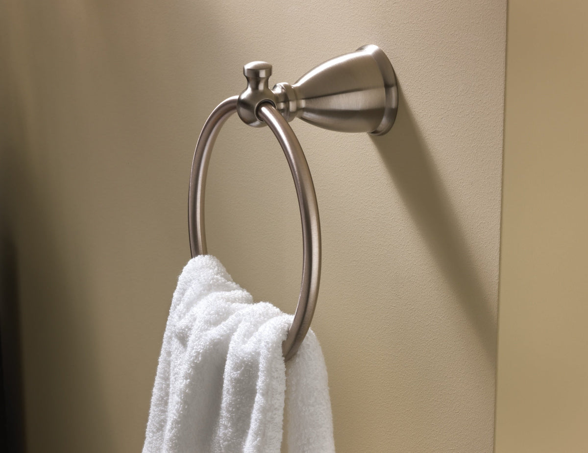 Moen Caldwell 3-Piece Decorative Bathroom Hardware Set, Brushed Nickel – 18-in Towel Bar, Pivoting Toilet Paper Holder, 6.8-in Towel Ring