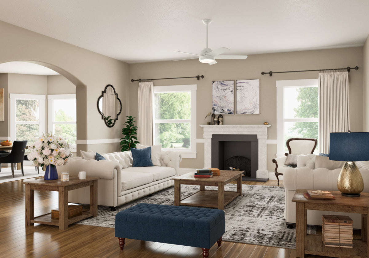 Hunter Romulus 54-in Fresh White Indoor Smart Ceiling Fan with Integrated LED Light and Remote (5-Blade)