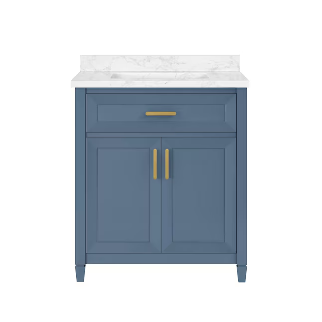 allen + roth Lancashire 30-in Chambray Blue Undermount Single Sink Bathroom Vanity with White Engineered Stone Top