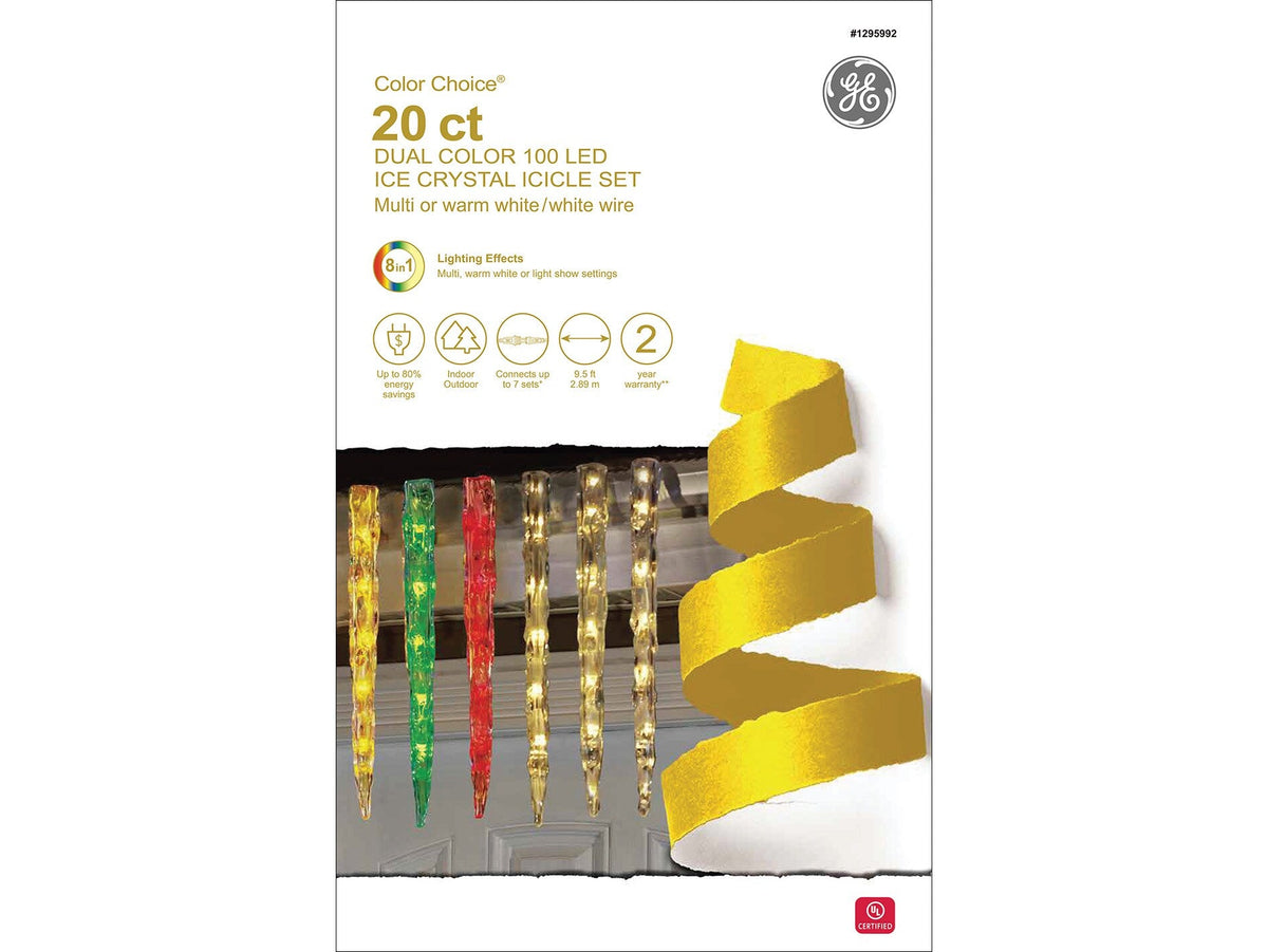 GE Color Choice 20-Count Multi-function Color-Changing Mini LED Plug-In Christmas Icicle Lights