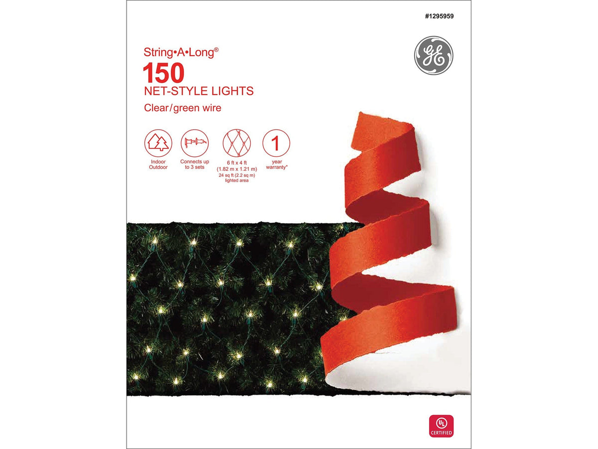 GE String-A-Long 6-ft x 4-ft Constant White Incandescent Mini Plug-In Christmas Net Lights