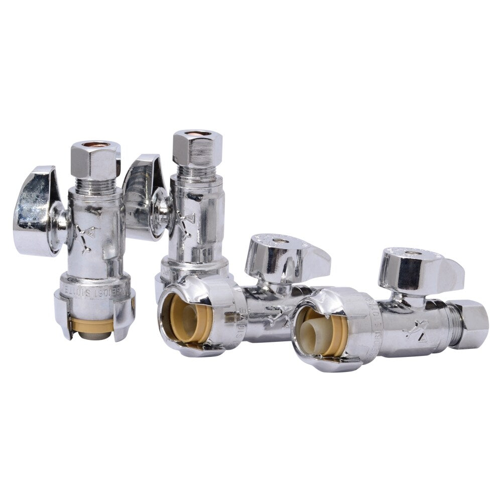 SharkBite 4-Pack Brass 1/2-in Push-to-Connect x 3/8-in OD Compression Quarter Turn Straight Valve