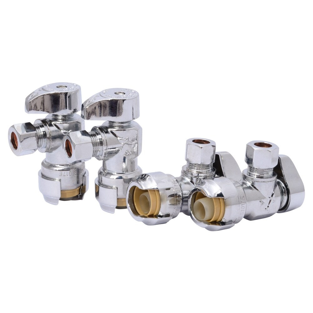 SharkBite 4-Pack Brass 1/2-in Push-to-Connect x 3/8-in OD Compression Quarter Turn Angle Valve