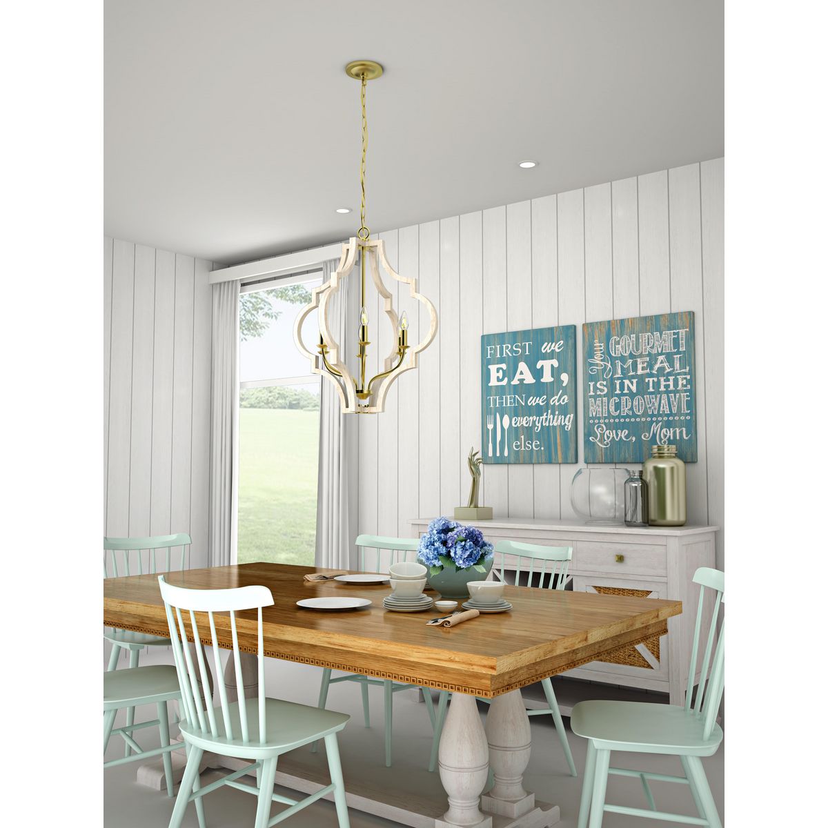 Progress Lighting Teigen 6-Light Antique White and Vintage Gold Transitional Geometric Large Hanging Pendant Light