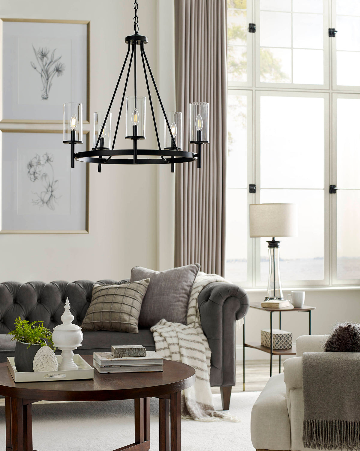 Progress Lighting Strahan 5-Light Black Transitional Chandelier