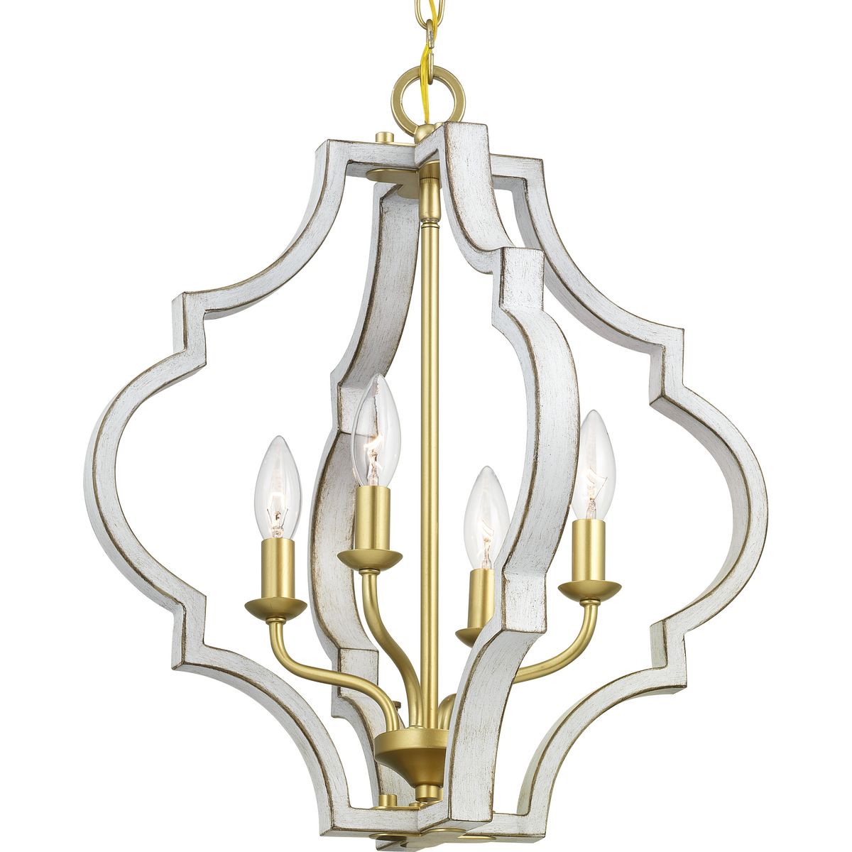 Progress Lighting Teigen 18-in Antique White & Vintage Gold Geometric 4-Light Pendant