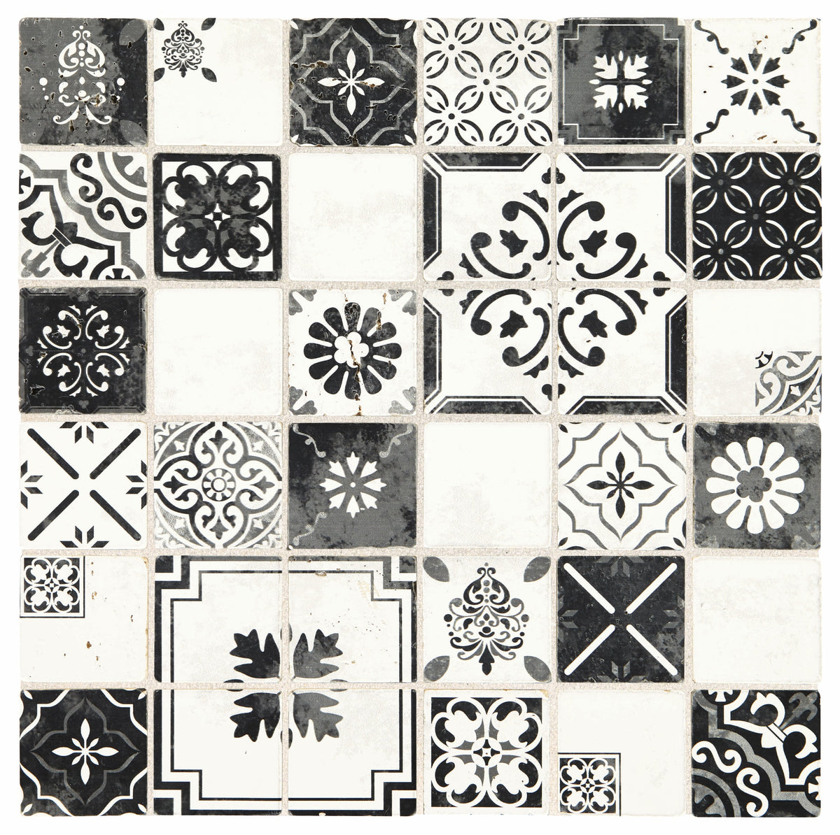 American Olean Genuine Stone Moroccan Black and White 12-in x 12-in Glazed Natural Travertine Mosaic Wall Tile (0.97-sq ft)