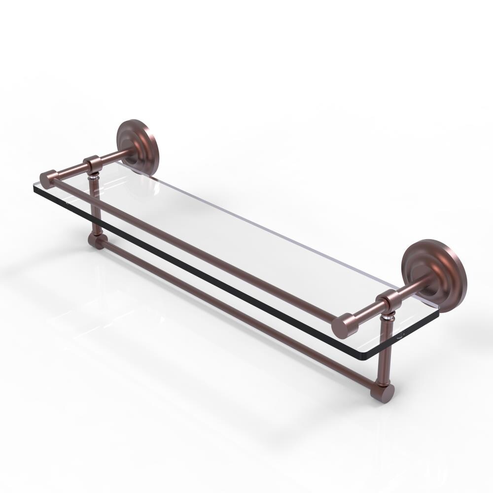 Allied Brass Que New Antique Copper 1-Tier Brass Wall Mount Bathroom Shelf, 22 x 5 in with Towel Bar