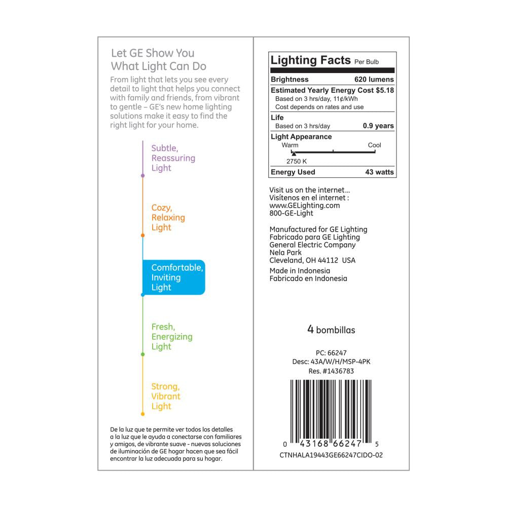 Philips 60-Watt Equivalent A19 Dimmable Halogen Light Bulbs, Soft White 2715K, 4-Pack