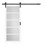 36 in. x 84 in. Iron Age Gray MDF Frosted Glass 5 Lite Design Sliding Barn Door with Rustic Hardware Kit - Super Arbor