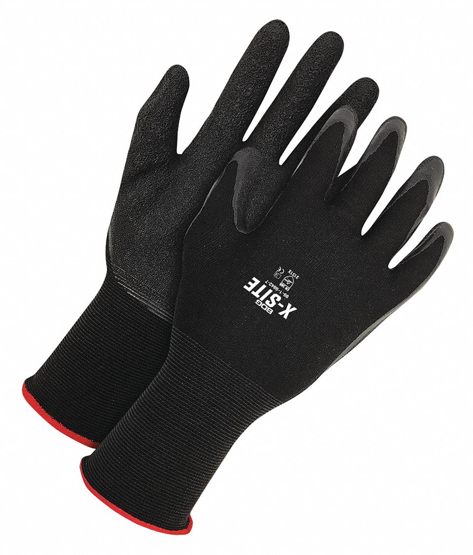 BDG X-Site Foam Latex Coated Gloves, Medium, Black Nylon