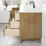 Eviva Graham 60"W x 22"D Oak Bathroom Vanity with White Arabescato Engineered Stone Countertop and Undermount Ceramic Sink