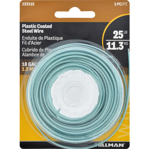 Hillman Plastic Coated Steel Wire, 18 Gauge x 50 ft (25 lb Capacity)