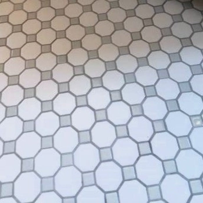 Octagon and Dot Matte White with Gray Dot 12 in. x 12 in. Glazed Ceramic Mosaic Tile (10 sq. ft./case) - Super Arbor