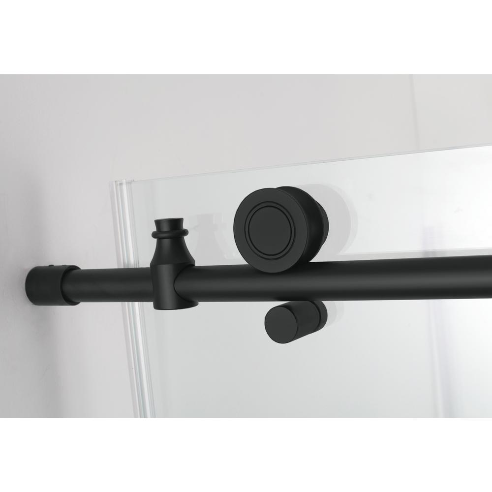 Coraline XL 44 in. - 48 in. x 34 in. x 80 in. Frameless Corner Sliding Shower Enclosure Clear Glass in Matte Black Right - Super Arbor