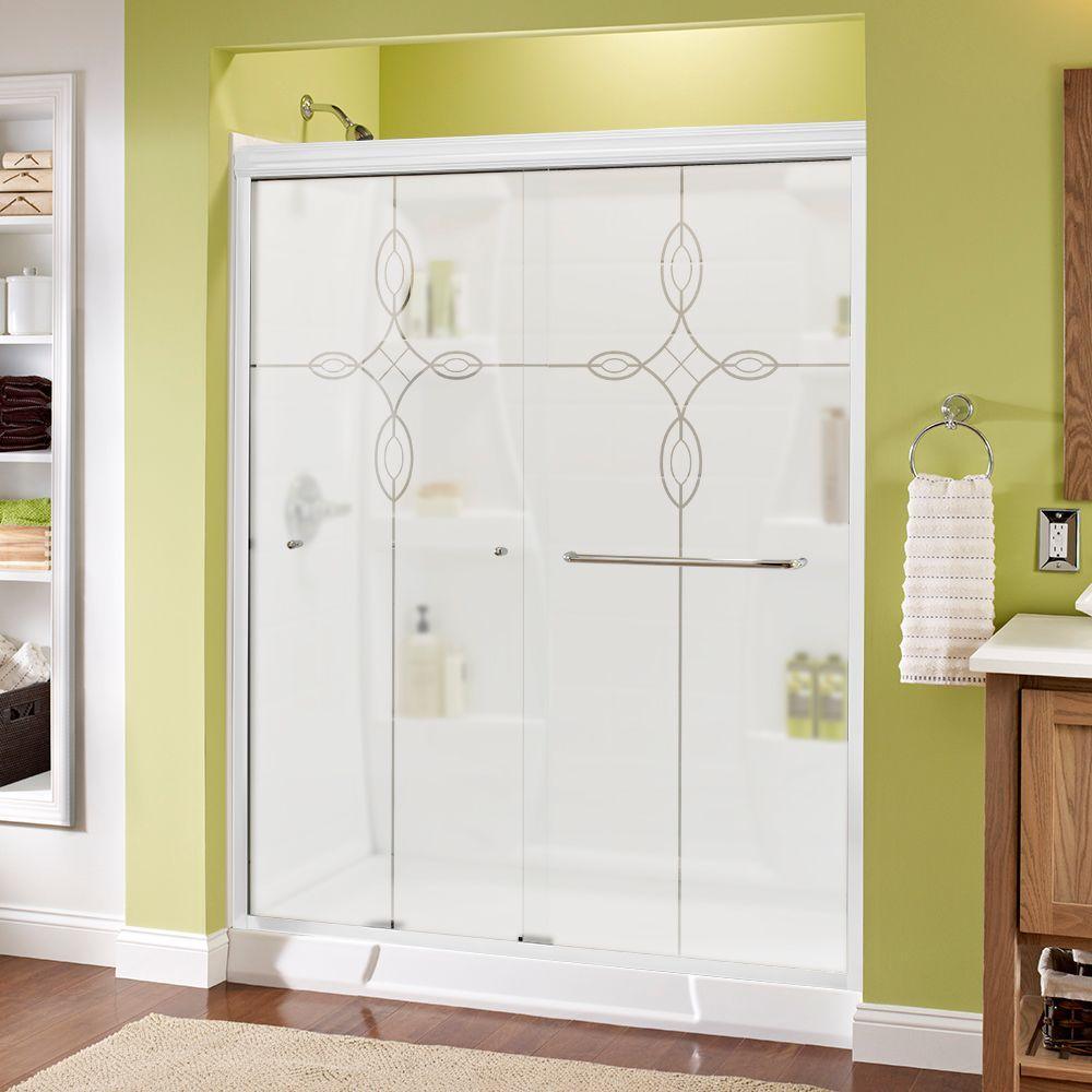Simplicity 60 in. x 70 in. Semi-Frameless Traditional Sliding Shower Door in Nickel with Rain Glass - Super Arbor