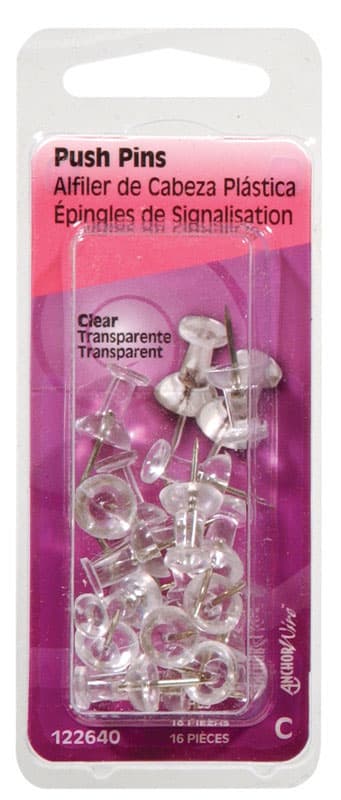 Hillman Clear Push Pins, 16-Pack