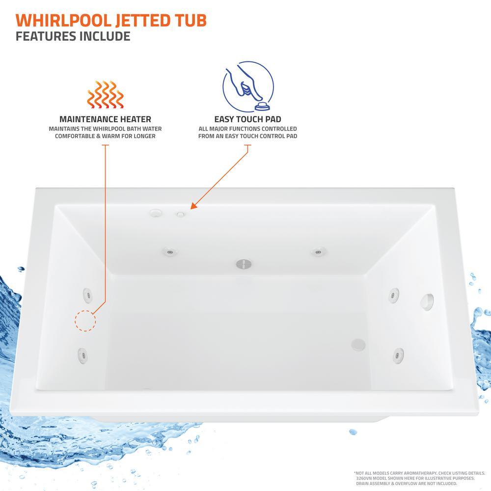 Onyx 5 ft. Rectangular Drop-in Whirlpool Bathtub in White - Super Arbor